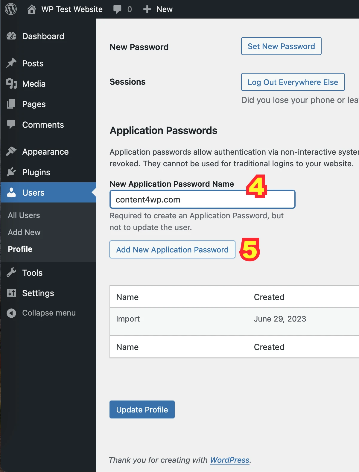 Generate a WordPress Application Password